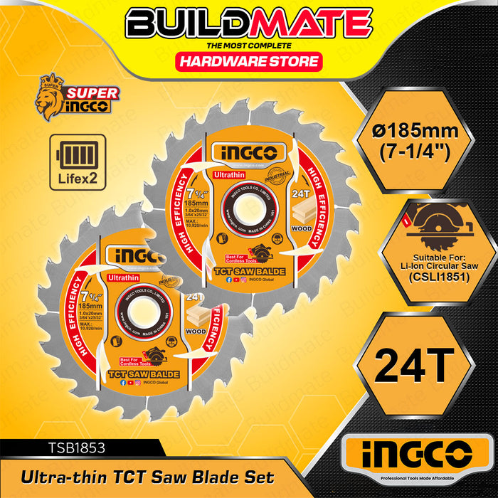 BUILDMATE Ingco 2pcs Ultra-thin TCT Saw Blade Set 140mm / 185mm Circular Saw Wood Cutting Blade Disc - IHT