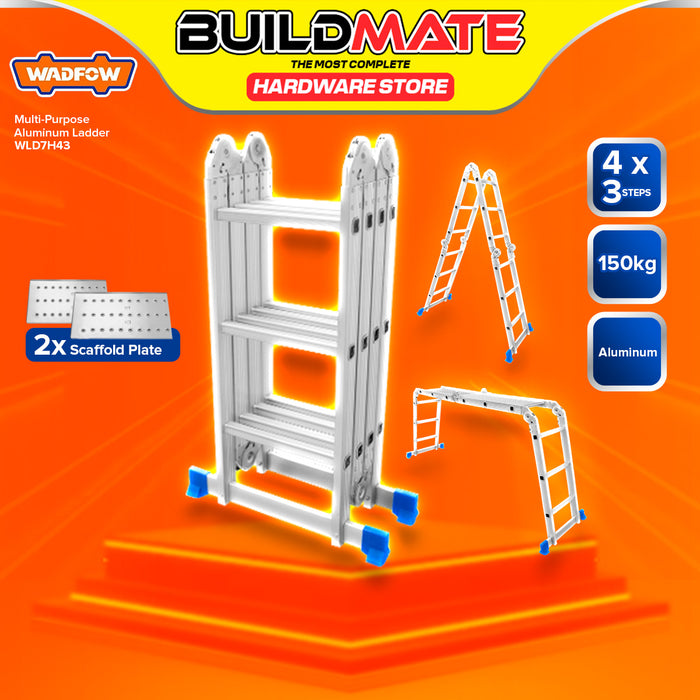 Buildmate Racking BUILDMATE Wadfow Multi-Purpose Aluminum Ladder 4x3 Adjustable Thickene ...
