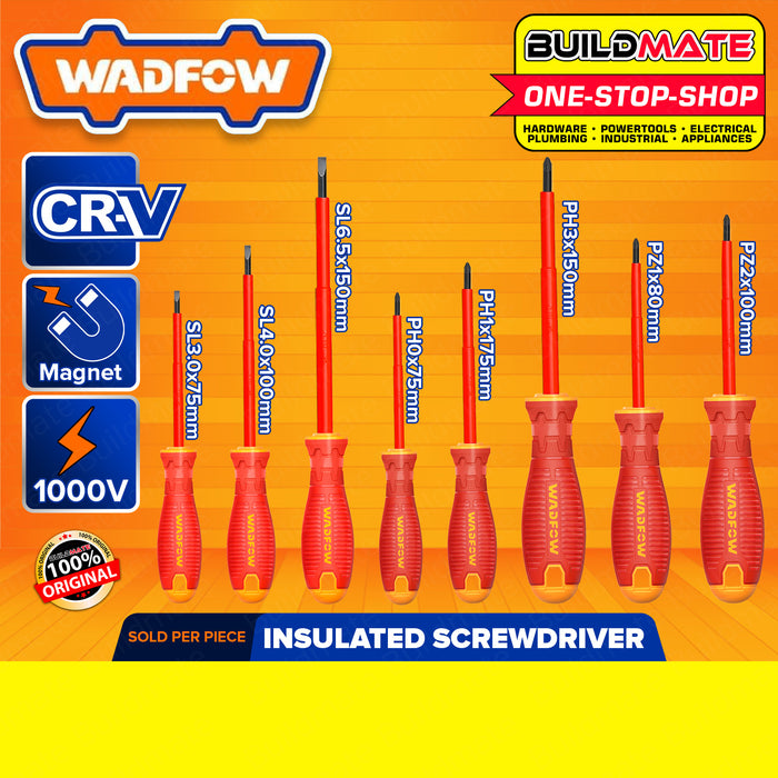 BUILDMATE Wadfow Insulated Screwdriver 80MM - 150MM [SOLD PER PIECE] Flat & Philip Screwdriver Round Shank & Flathead Slotted Crosshead Screw Driver Repair Tool Kit Hand Tool • WHT