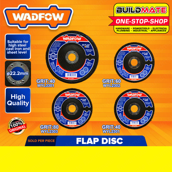BUILDMATE Wadfow Flap Disc 5" Inch | 6" Inch 40GRIT | 60GRIT | 80GRIT [SOLD PER PIECE] Flap Sanding Disc Abrasive Grinding Wheel Disc for Angle Grinder Grit Grinding Sanding Wheels Grinding Tools WYL2301| WYL2302 | WYL2303 | WYL3301•BUILDMATE• WHT