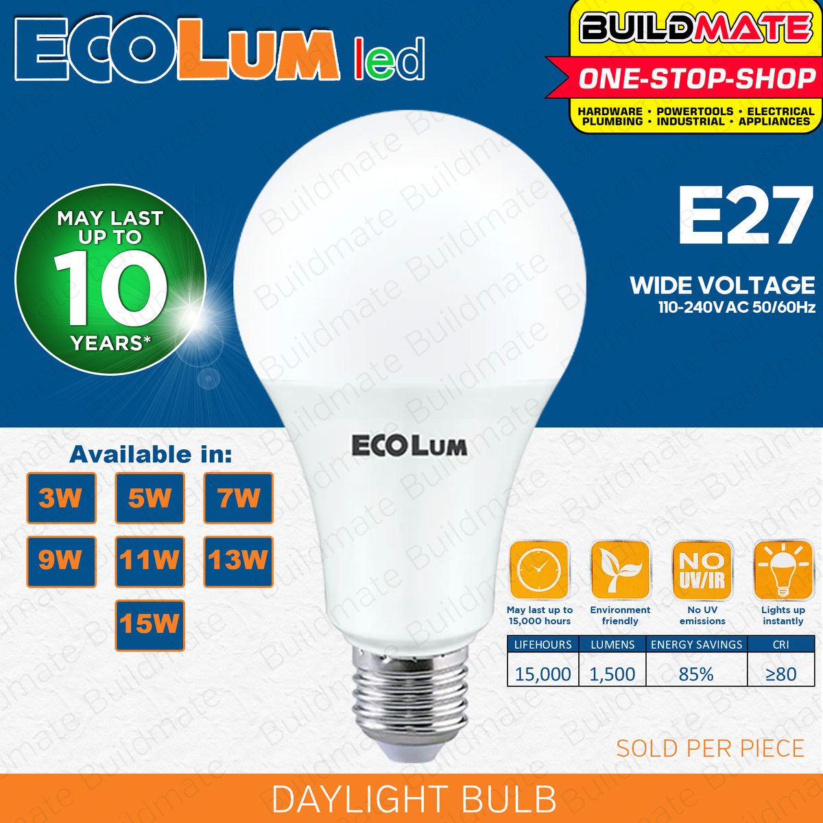 BUILDMATE Ecolum Led Bulb E27 Daylight Premium 3W - 15W 6500K LED Ligh ...