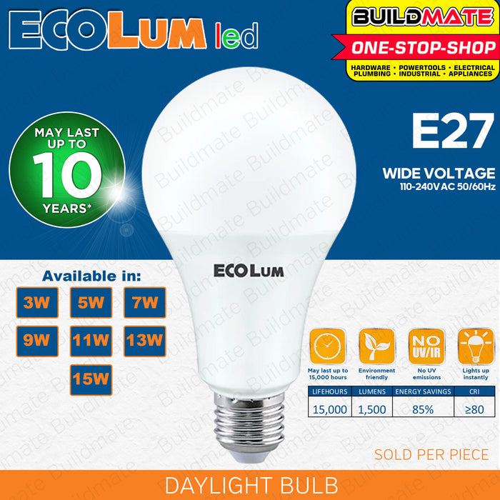 BUILDMATE Ecolum Led Bulb E27 Daylight Premium 3W - 15W 6500K LED Light Bulb LED Lite Light Bulb Bedroom Light Office Light LED Lamp Light Indoor Light LED Bulb Light