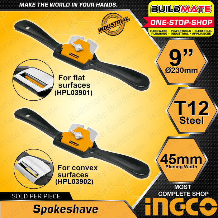 BUILDMATE Ingco Spoke Shave Flat Base 9" Inch 230mm FLAT | CONVEX Surface Spokeshave Wide High Carbon Blade Wood Planer Carving Woodworking Plane Trimming Perfect for Wood Craft, Wood Craver, Wood Working HPL03901 | HPL03902 • IHT