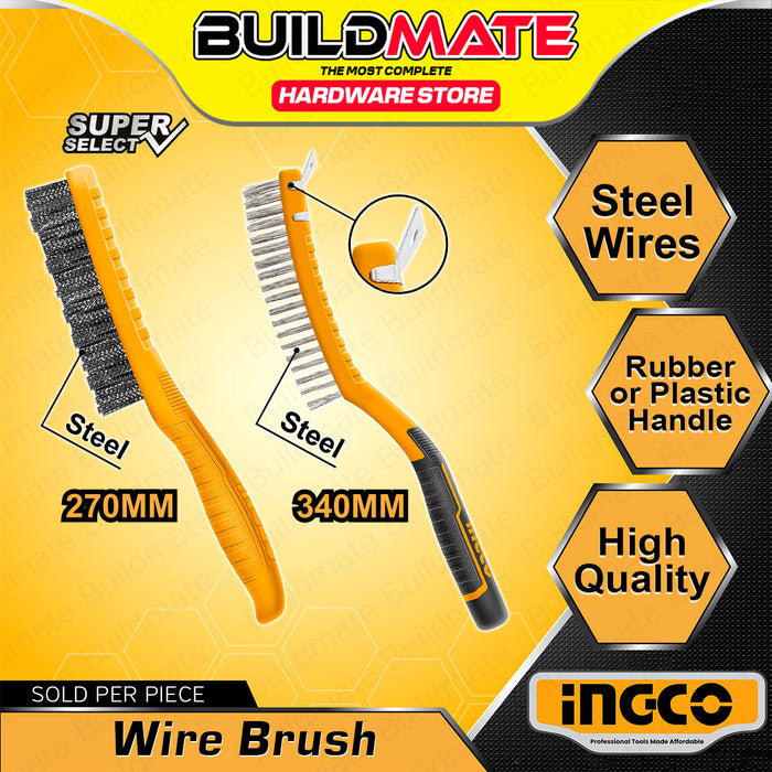 BUILDMATE Ingco Steel Wire Brush 270mm - 340mm Metal Derustung Polishing Cleaner Rust Scrub Removal Cleaning Tools - IHT
