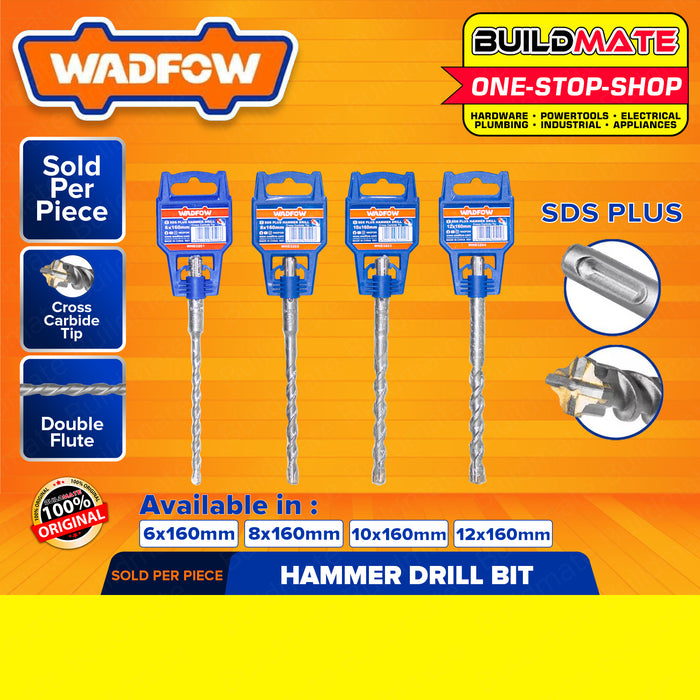 WADFOW Hammer Rotary SDS Plus Drill Bit 6X160MM | 8X160MM | 10X160MM | 12X160MM [SOLD PER PIECE] Double Flute Hammer Drill Bits Carbide Masonry Drill Bit For Brick, Stone, and Concrete WHD3201 | WHD3202 | WHD3203 | WHD3204 •BUILDMATE• WHT