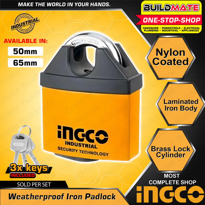 BUILDMATE Ingco Weatherproof Laminated Padlock 50MM | 65MM Laminate Padlock Pad Lock Keyed Padlock Solid Brass Lock Cylinder with 3pcs Iron Keys Wide Lock Body Security Lock Anti-Theft Lock DBIK4501 | DBIK4651 • HT2