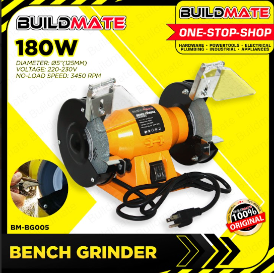 NEW! BUILDMATE | SHIMARU JAPAN Bench Grinder 5" Inch 120W | 180W [SOLD PER SET] with Grinding Wheel Polishing Grinding Machine Buffing Engraving Tool BG5 | BM-BG005 •