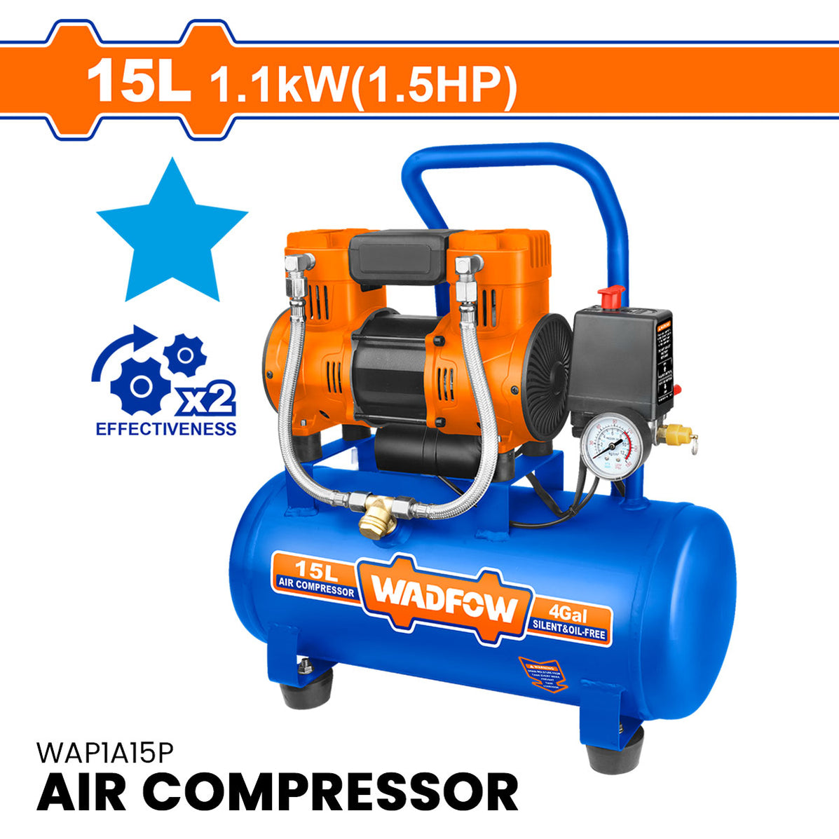 Compressor Buildit BUILDMATE Wadfow 1.5HP (1100W) Silent & Oil-Free Air Compressor Pneuma ...