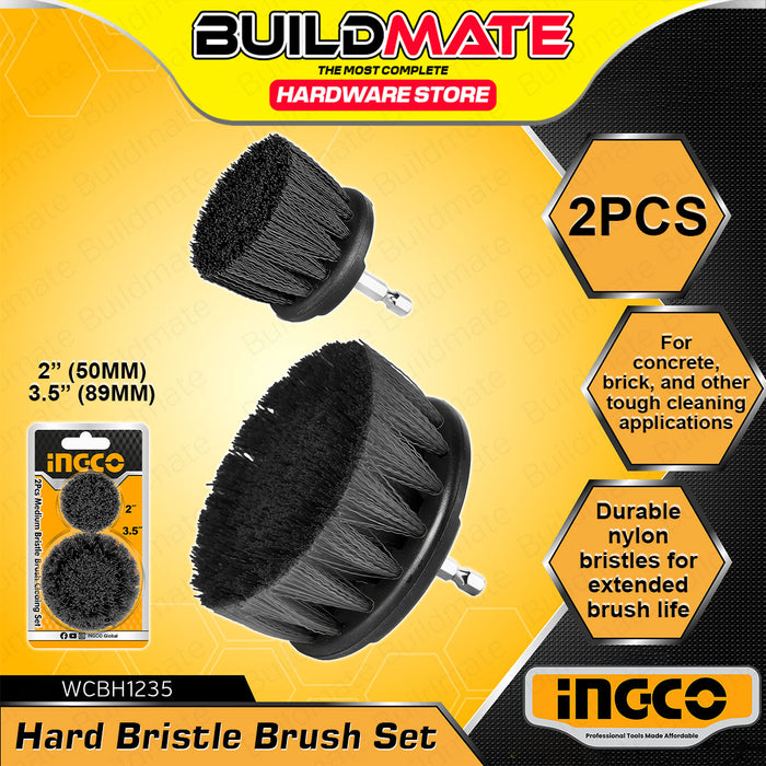 BUILDMATE Ingco 2PCS/SET Soft, Medium, Hard Bristle Brush Set 1/4" Inch Hex Shank Drill Cleaning Brush Cleaner Kit SOLD PER SET - IHT