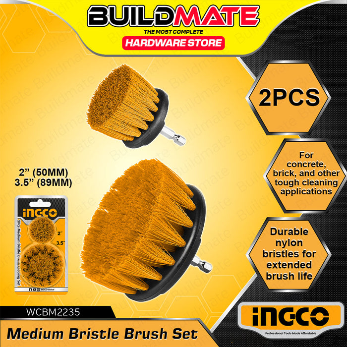 BUILDMATE Ingco 2PCS/SET Soft, Medium, Hard Bristle Brush Set 1/4" Inch Hex Shank Drill Cleaning Brush Cleaner Kit SOLD PER SET - IHT