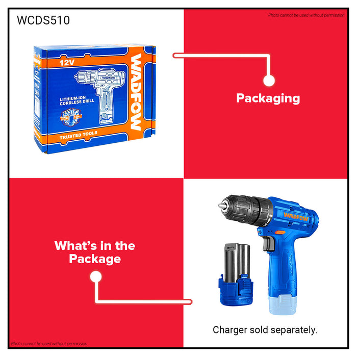 BUILDMATE Wadfow Lithium-Ion Cordless Drill 12V Drilling Gun with Power Indicator Battery Power Tools WCDS510 | 100% ORIGINAL / AUTHENTIC • WPP
