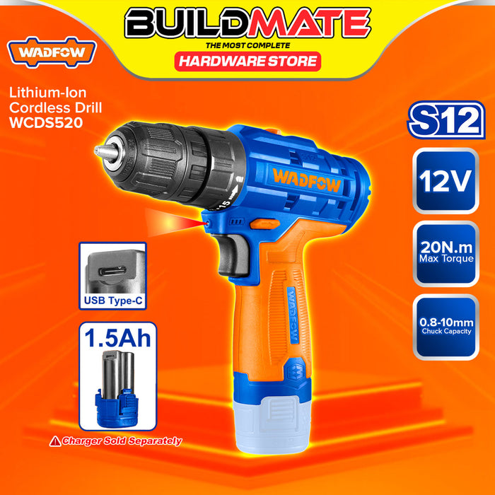 BUILDMATE Wadfow 12V Lithium-Ion Cordless Drill 20Nm 2-Speed Gear Rechargeable Drill Driver Power Tools (CHARGER SOLD SEPARATELY) WCDS520 - WCPT