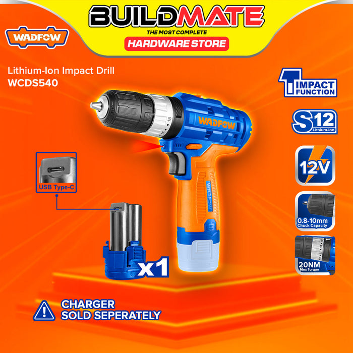 BUILDMATE Wadfow 12V Lithium-Ion Cordless Impact Drill 20NM Impact Gun With Battery WCDS540 - WCPT