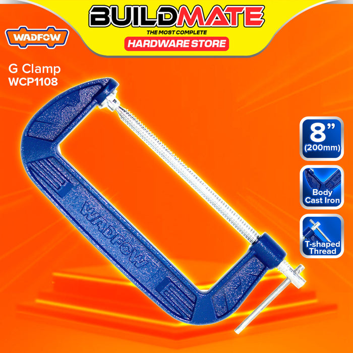BUILDMATE Wadfow G Clamp 3" - 8" Jaw Opening Heavy Duty Cast Iron Clamping Tool with Sliding T-Shaped Thread for Woodworking Metalworking & Welding SOLD PER PIECE - WHT