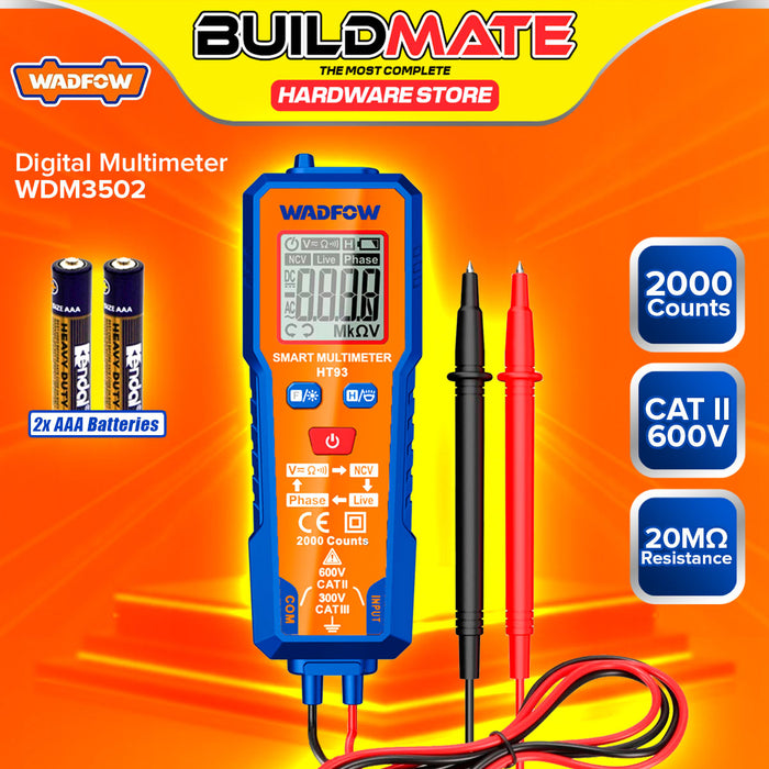 BUILDMATE Wadfow Digital Multimeter CAT II 600V 2000C / 4000C Electronic Digital Volt Tester AC/DC Meter Non Contact Voltage Detection  - WPT