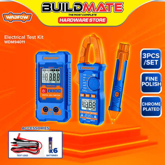 BUILDMATE Wadfow 3PCS/SET Electrical Test Kit Voltage Detector, Digital Multimeter & AC Clamp Meter Electrician Voltage Tester Measuring Tools WDM94011 - WPT