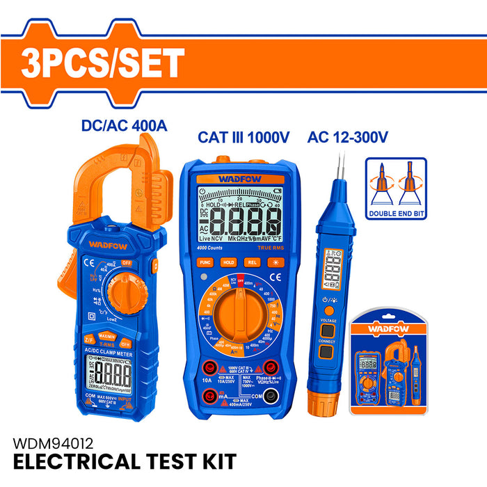 BUILDMATE Wadfow 3PCS/SET Advanced Electrical Test Kit AC/DC Voltage Measurement Test Equipment Digital Voltage & Current Tester For Electricians WDM94012 - WPT