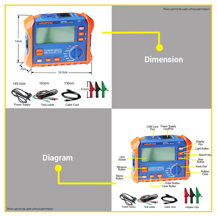 BUILDMATE Wadfow RCD/LOOP Tester Detector Portable Digital Leakage  Phase Check Tool WDM9506 • WPT