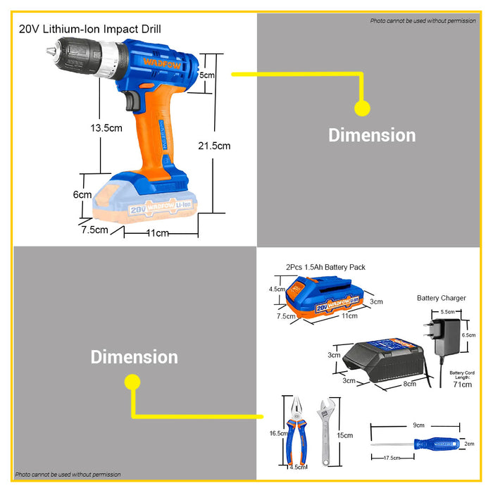 BUILDMATE Wadfow 91PCS Tools Set Toolbox Cordless Impact Drill with Battery & Charger WDT1B90 • WCPT
