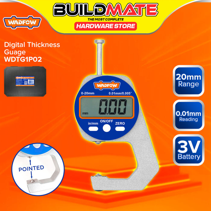 BUILDMATE Wadfow 3V Digital Thickness Gauge 0-20mm Electronic Thickness Caliper Meter Digital Micrometer Gauge Tester Measuring Tool - WHT