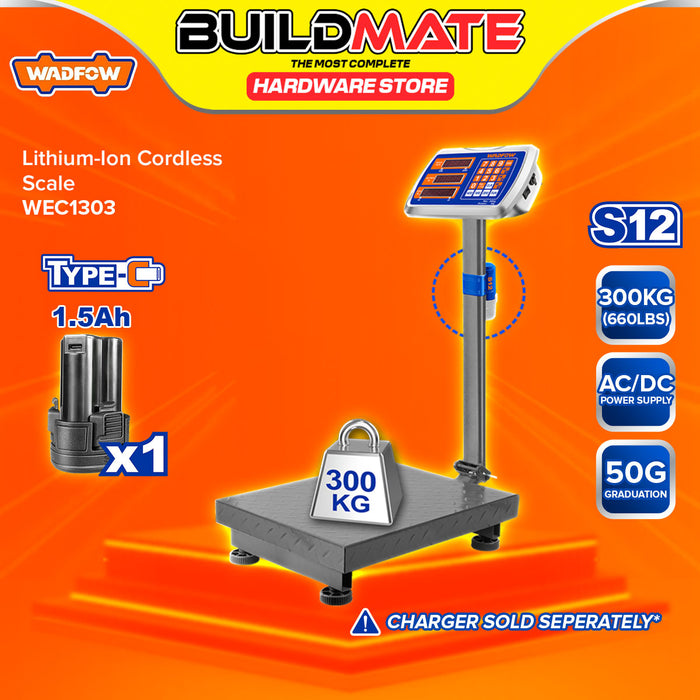BUILDMATE Wadfow Lithium-Ion Cordless Scale 100kg / 300kg Rechargeable Electronic Digital Measuring Weighing Scale WEC1302 / WEC1303 - WCPT