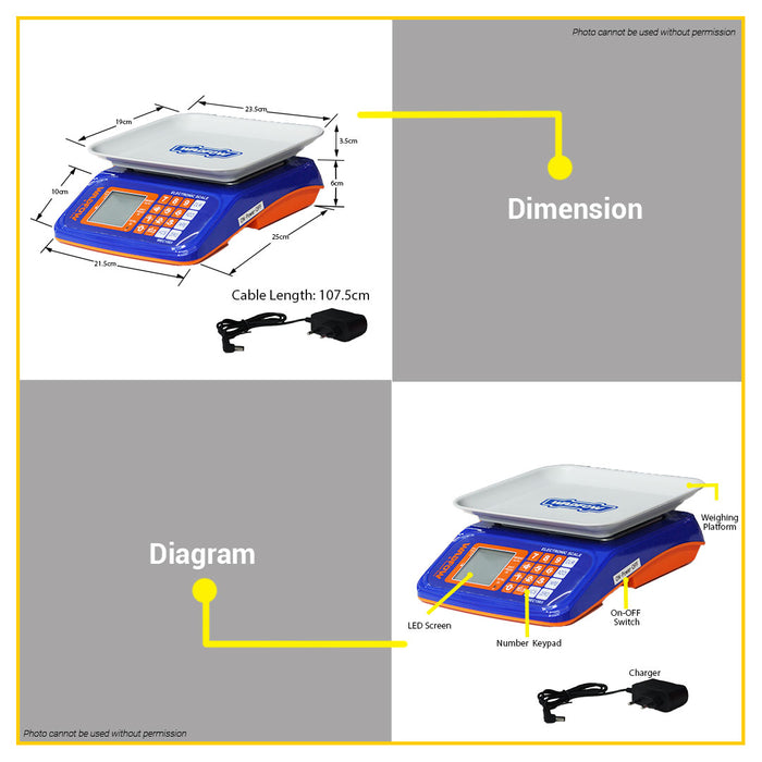 BUILDMATE Wadfow 30KG Electronic Digital Weighing Scale Plastic Rechargeable Timbangan WEC1503 • WPT