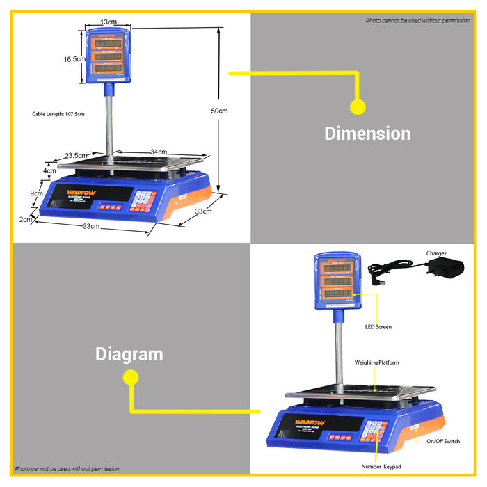 BUILDMATE Wadfow 40KG Electronic Digital Weighing Scale Rechargeable Kitchen Timbangan WEC1504 • WPT