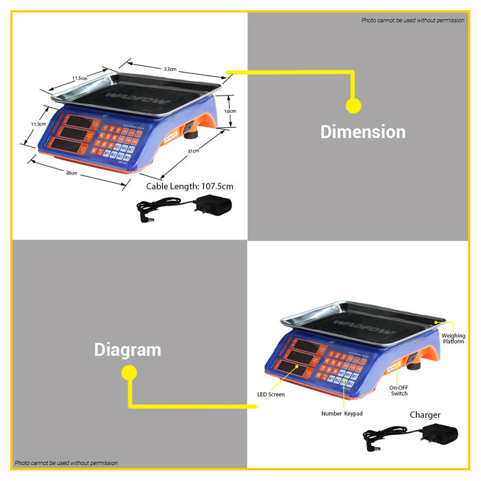 BUILDMATE Wadfow Electronic Digital Weighing Scale 30kg Rechargeable Kitchen Measuring Tool Timbangan WEC1520 - WPT