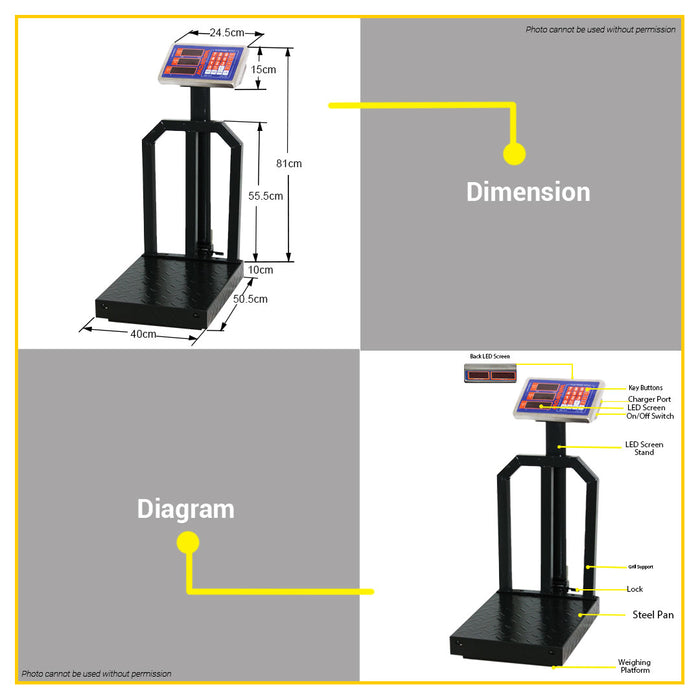 BUILDMATE Wadfow Electronic Scale 300KG | 500KG Rechargeable Digital Platform Weighing Scale • WPT