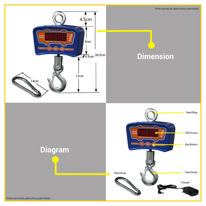BUILDMATE Wadfow 500kg Hanging Crane Scale LED Digital Hook Weighing Scale Timbangan WEC1552 - WPT