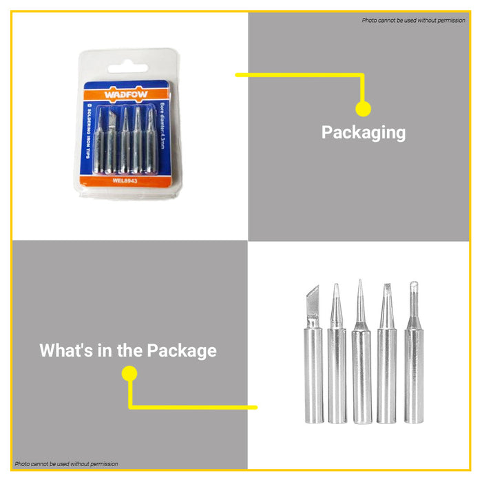 BUILDMATE Wadfow 5PCS/SET Soldering Iron Tips Ø4.3mm Bore Solder Replacemet Tip Kit Soldering Bit WEL8943 - WHT