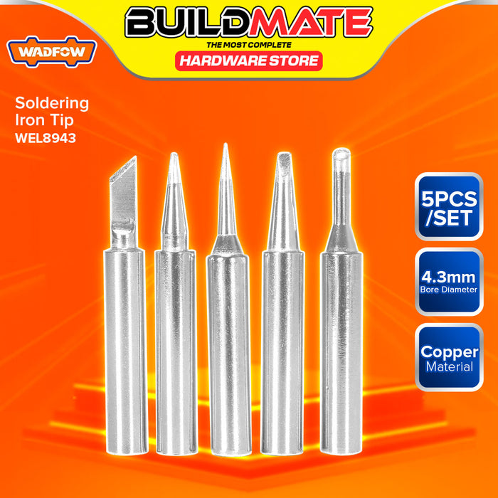 BUILDMATE Wadfow 5PCS/SET Soldering Iron Tips Ø4.3mm Bore Solder Replacemet Tip Kit Soldering Bit WEL8943 - WHT