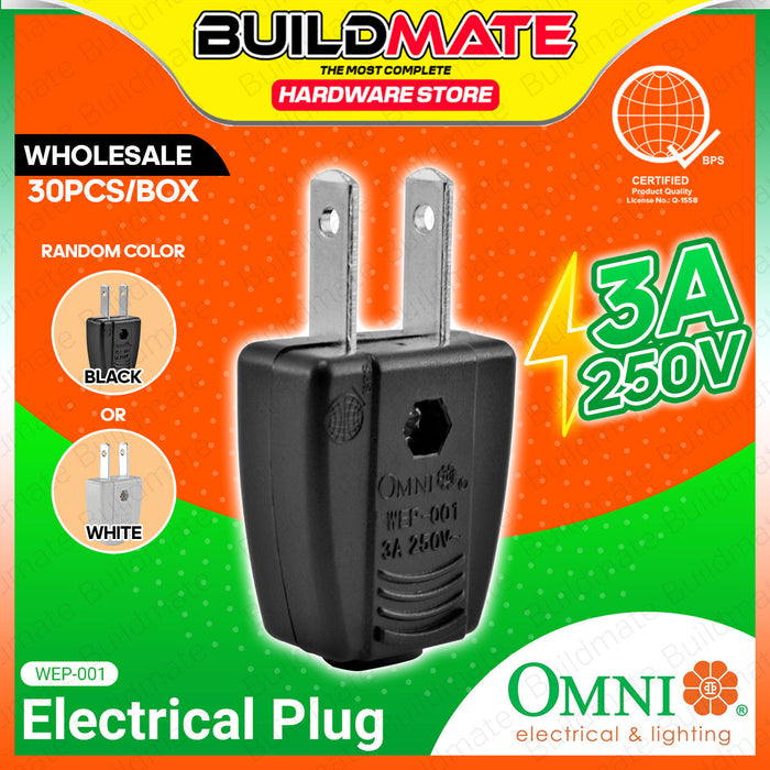 [WHOLESALE] BUILDMATE Omni 30pcs Electrical Plug 3A 250V RANDOM COLOR Only 2 Flat Pin Home Appliance DIY Wall Power Plug WEP001