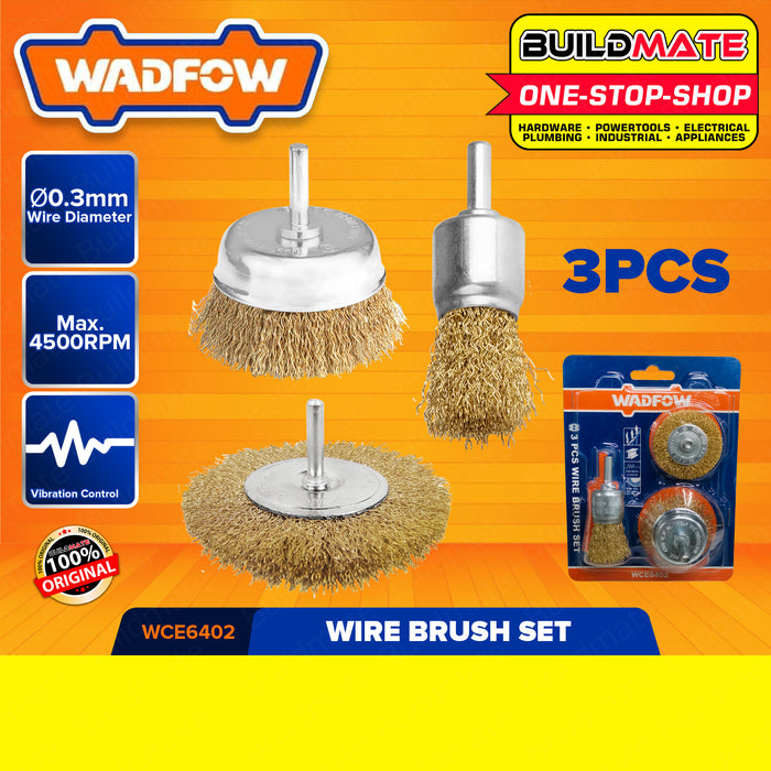 BUILDMATE Wadfow Wire Cup Brush Set 3PCS | 5PCS [SOLD PER SET] Wire Cup Set Shank Crimped Brush Set Finishing Tools Cup Wire Wheels Brush Set Drill Bit Iron Wire Metal Polishing WCE6401 | WCE6402 • WHT