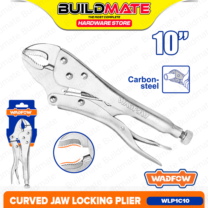 BUILDMATE Wadfow Curved Jaw Locking Plier 10" Inches Nickel Plated Wire Cutter Vice Grip Wrench Pliers Hand Tool WLP1110 / WLP1C10 - WHT