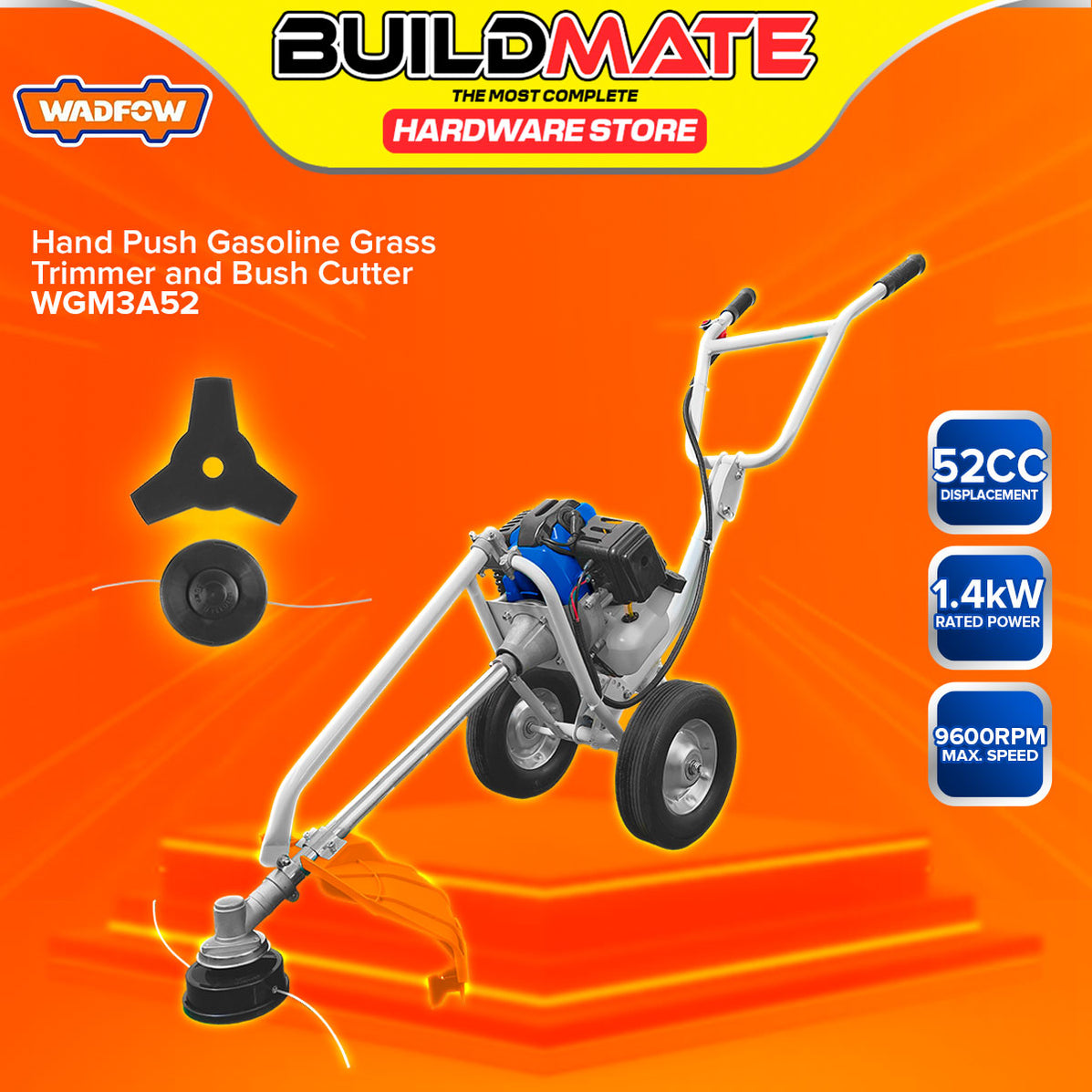 Bush Cutter Inside BUILDMATE Wadfow Hand Push Gasoline Grass Trimmer and Bush Cutter 52cc ...