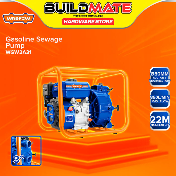 BUILDMATE Wadfow Gasoline Sewage Pump 2" / 3" Inch Heavy Duty Gas Utility Trash Ejector Pump Sewage Dirty Water Management - WPT