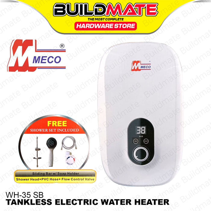 MECO 3500W Manual Control Tankless Electric Water Heater w/ Overheat Protection Instant Fast Heating Hot Shower Waterproof Bathroom Heater WH-35SB
