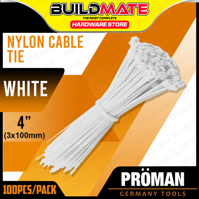 BUILDMATE Proman 100PCS/PACK Nylon Cable Ties White / Black Self Locking Zip Fastening Wire Wraps Cable Tie SOLD PER PACK