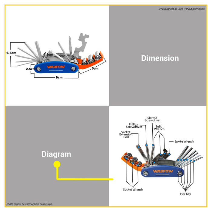 BUILDMATE Wadfow 16 In 1 Foldable Multi-Functional Pocket Tool Set Screwdriver Sockets WHK4516 • WHT