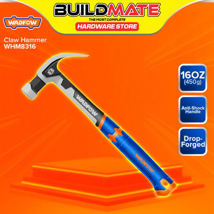 BUILDMATE Wadfow Claw Hammer 16oz with Nail Puller Anti-Shock Handle Carpenter Drop-Forged Hammer Repair Hand Tools WHM8316 - WHT
