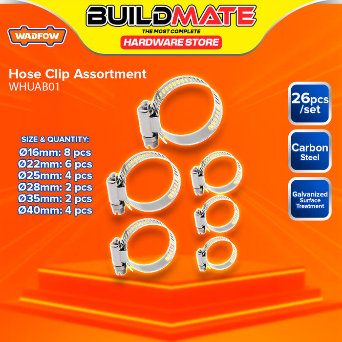 BUILDMATE Wadfow 26PCS/SET Hose Clip Assortment Plumbing Carbon Steel Assorted Jubilee Clamp Hose Fastener Kit WHUAB01 - WHT