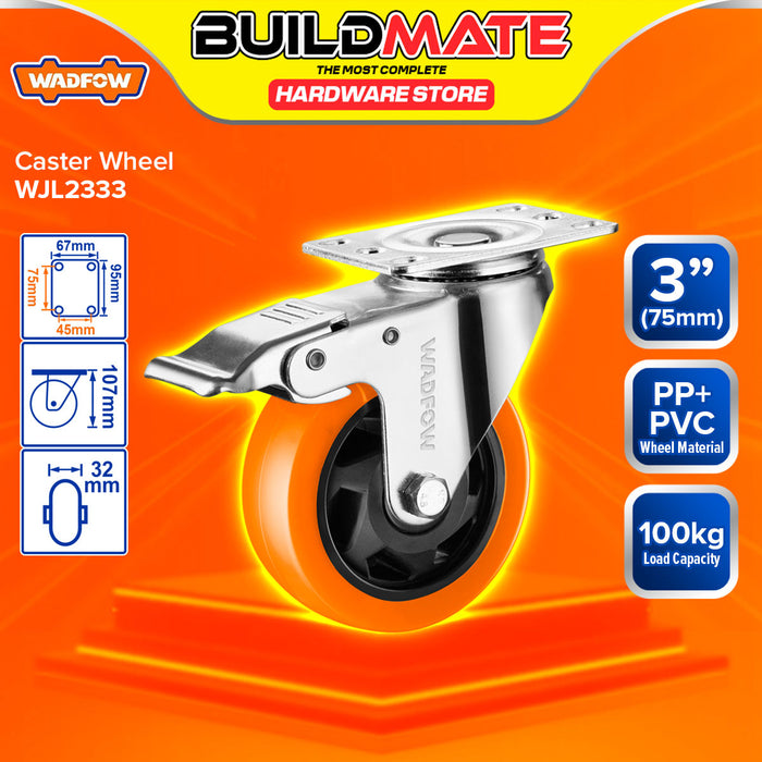 BUILDMATE Wadfow 3"4" 5" Caster Wheel Castor Rolling Swivel Trolley Cart Replacement Roller Wheel with Brake SOLD PER PIECE - WHT