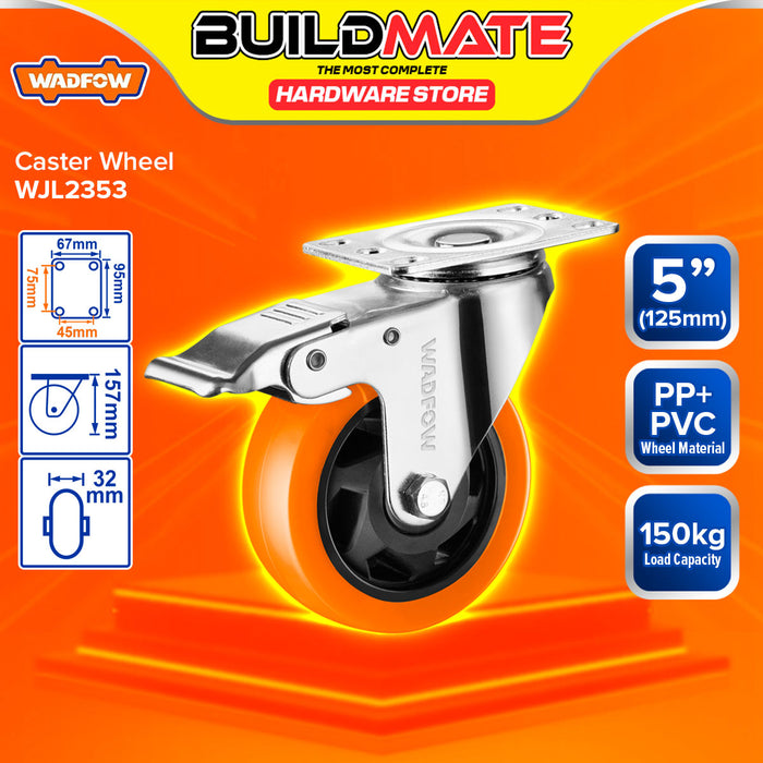 BUILDMATE Wadfow 3"4" 5" Caster Wheel Castor Rolling Swivel Trolley Cart Replacement Roller Wheel with Brake SOLD PER PIECE - WHT