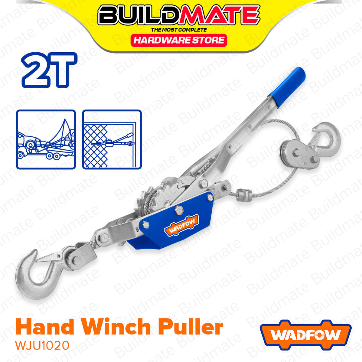 BUILDMATE Wadfow 2T Hand Winch Puller Wire Rope Ratchet Double Hook Li
