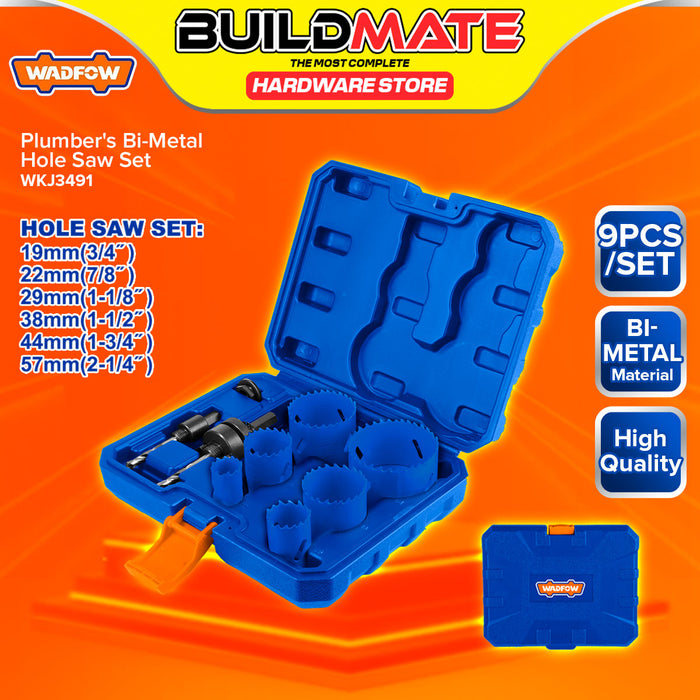 BUILDMATE Wadfow 9pcs Plumber's Bi-Metal Hole Saw Set Multi Purpose Hole Cutter Drill Bit Kit with Plastic Case WKJ349 - WHT