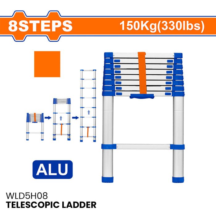 BUILDMATE Wadfow 150kg Capacity Aluminum Telescopic Ladder Extendable Foldable Collapsible Telescoping Extension Ladder - WHT