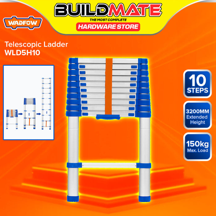 BUILDMATE Wadfow 150kg Capacity Aluminum Telescopic Ladder Extendable Foldable Collapsible Telescoping Extension Ladder - WHT
