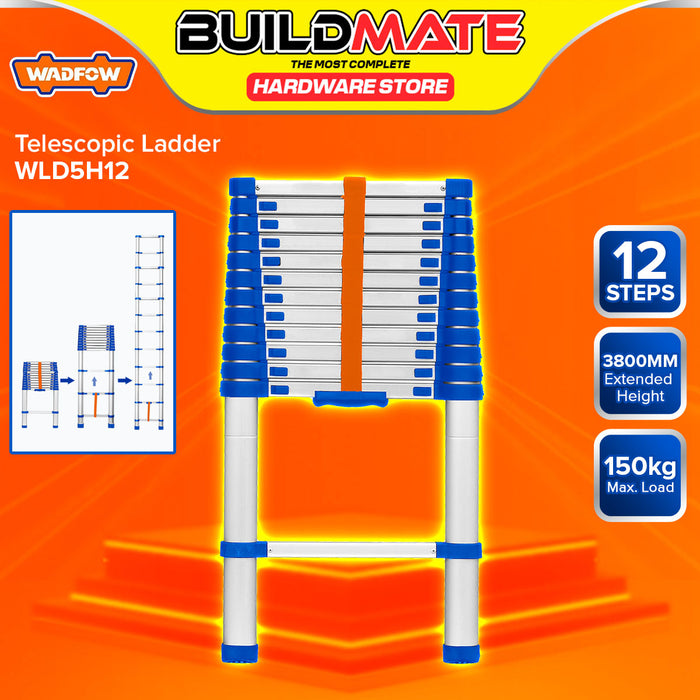 BUILDMATE Wadfow 150kg Capacity Aluminum Telescopic Ladder Extendable Foldable Collapsible Telescoping Extension Ladder - WHT