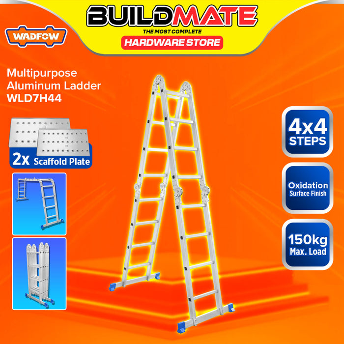 BUILDMATE Wadfow Multi-Purpose Aluminum Ladder 4x3 / 4x4 Steps Heavy Duty Indoor / Outdoor Extendable Folding Ladder - WHT